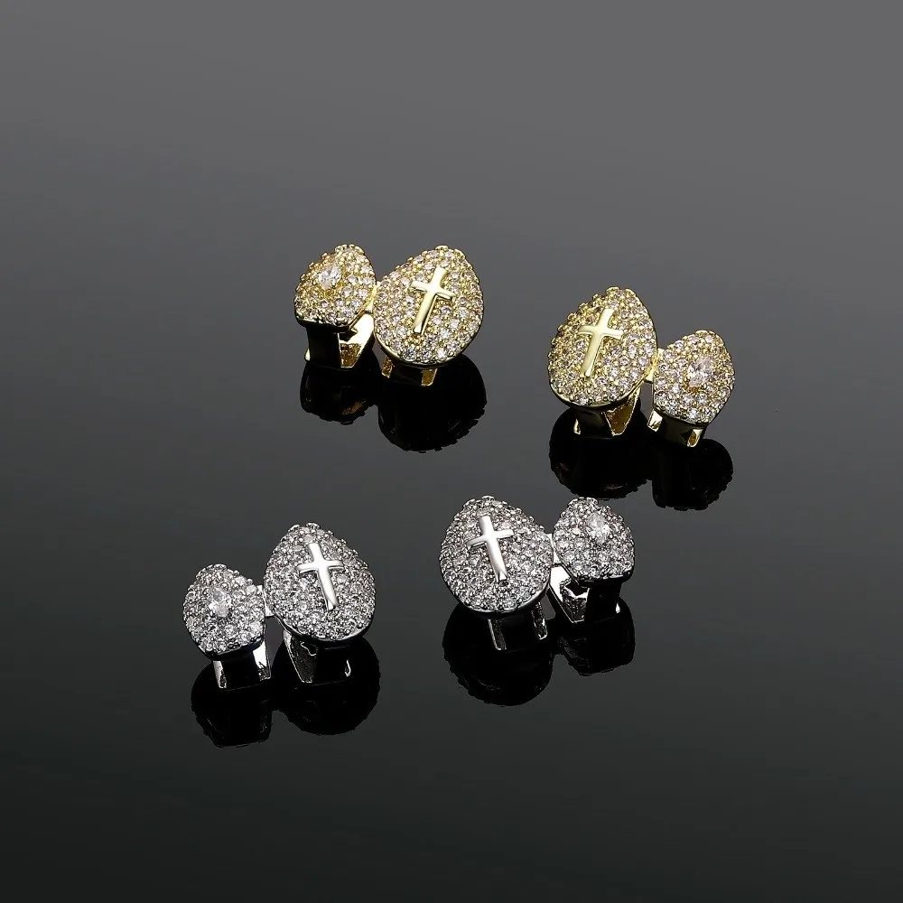 Dental Accessories Shiny Cross Grillz Rhinestone Hip Hop Double Teeth Grillz Unique Niche Teeth Jewelry Christmas Gift