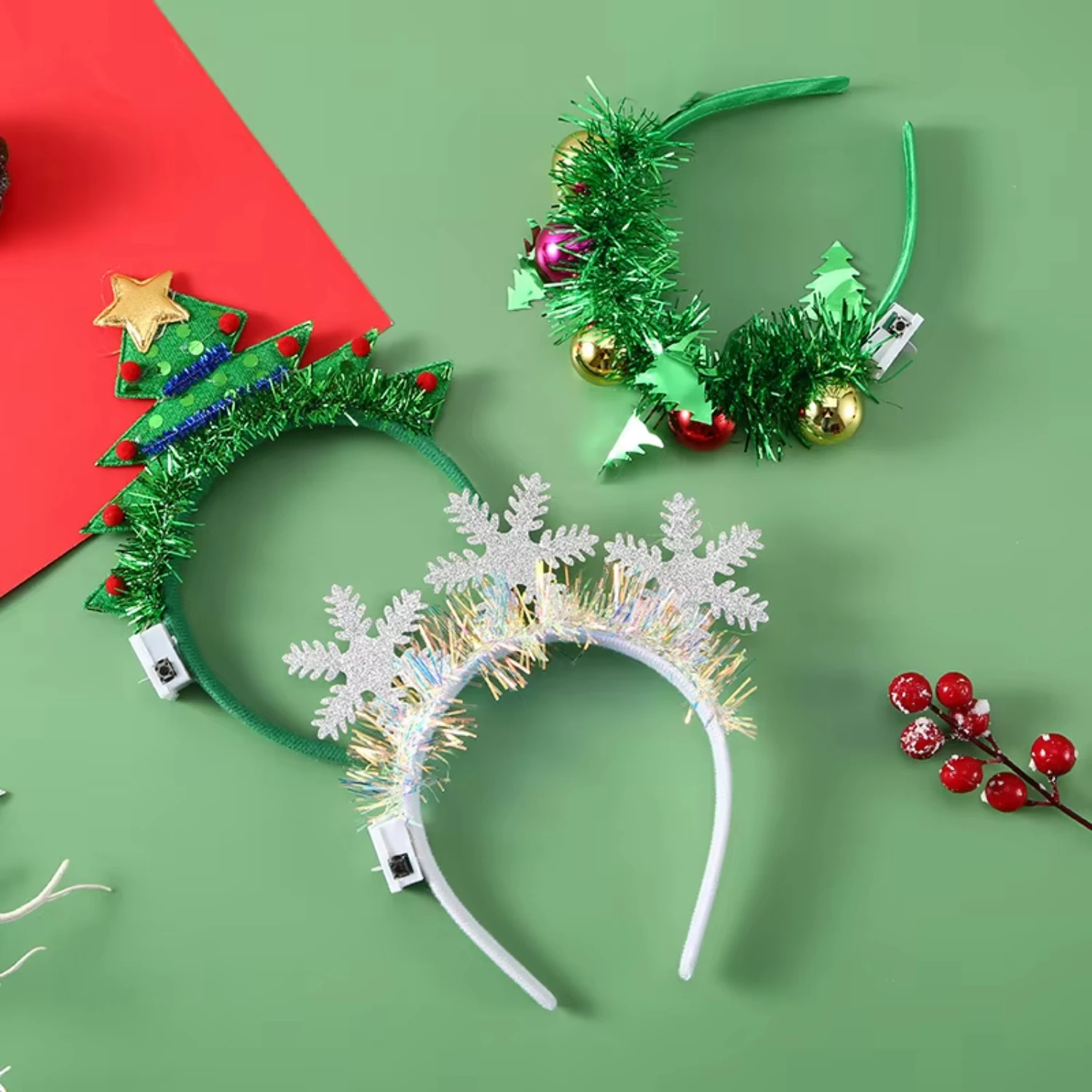 Christmas headband with LED lights, Snowflake Christmas tree headband, 2024 Christmas for home girls