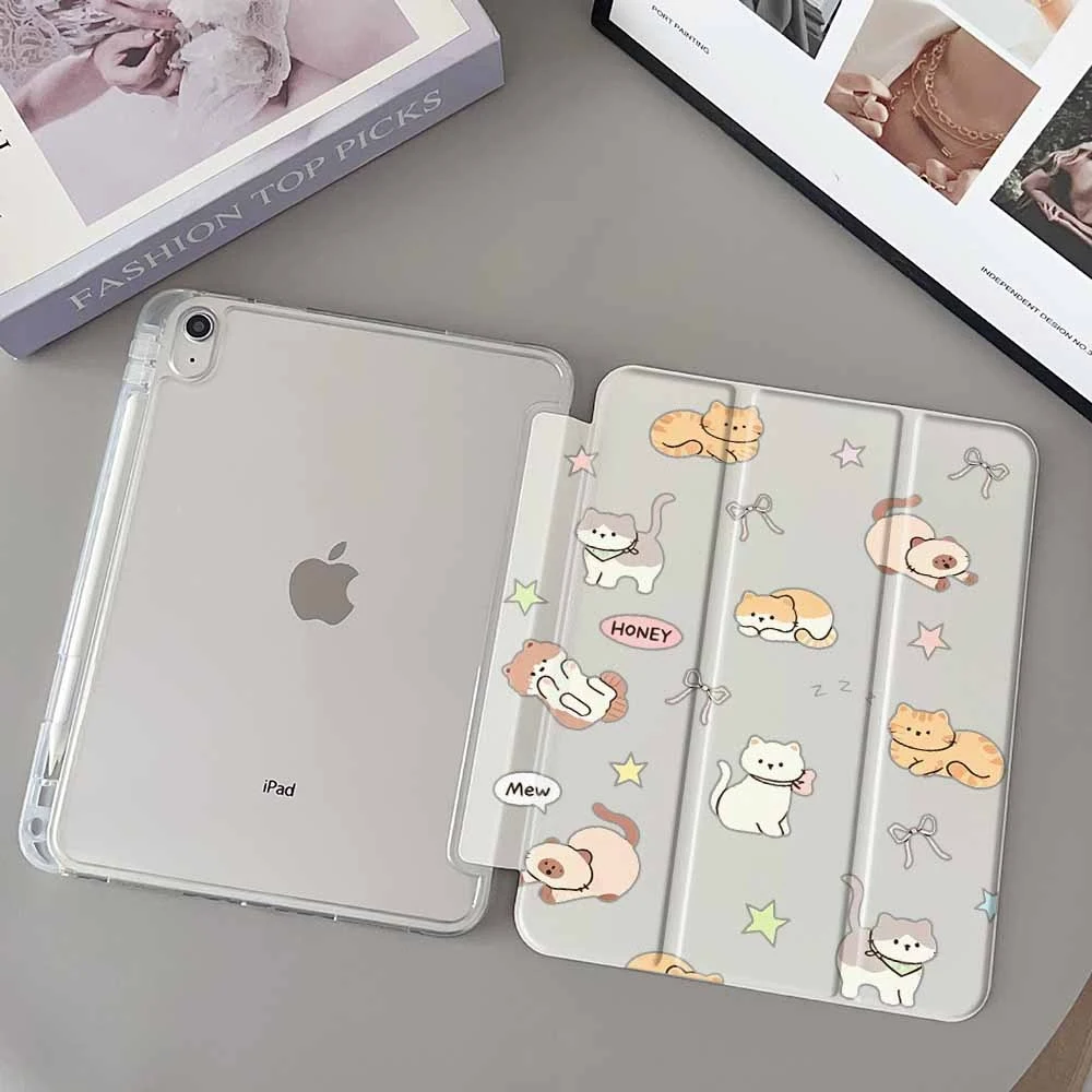 Full Screen Playful Kitten For iPad Pro 11 12.9 13 A16 M2 M4 M3 M5 9.7 10.2 5/6/7/8/9/10/11th Mini Air 3 4 5 6 Tablet Case