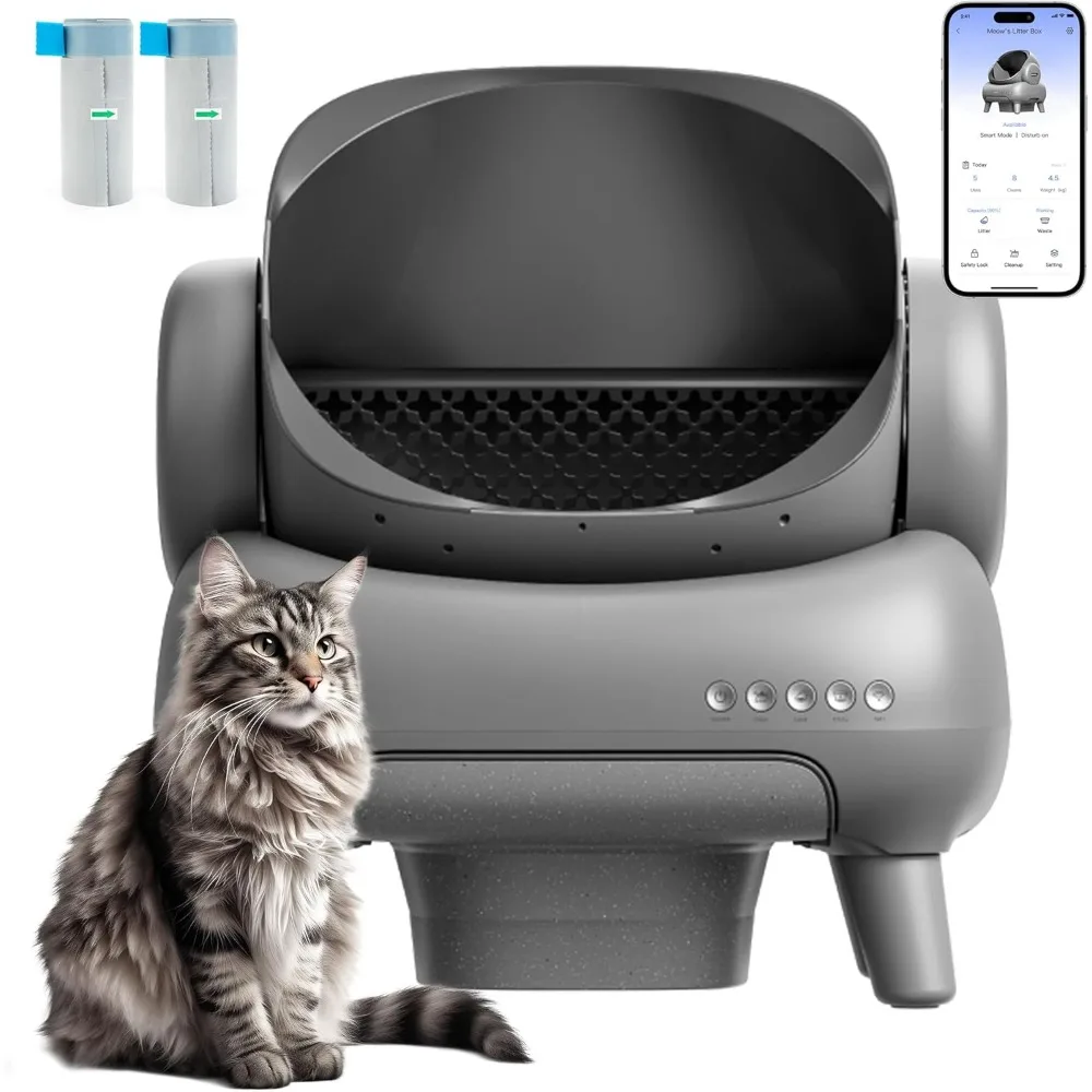 

Open-Top Self Cleaning Cat Litter Box, Automatic Cat Litter Box with APP Control, Odor-Free Waste Disposal includes Trash Bags