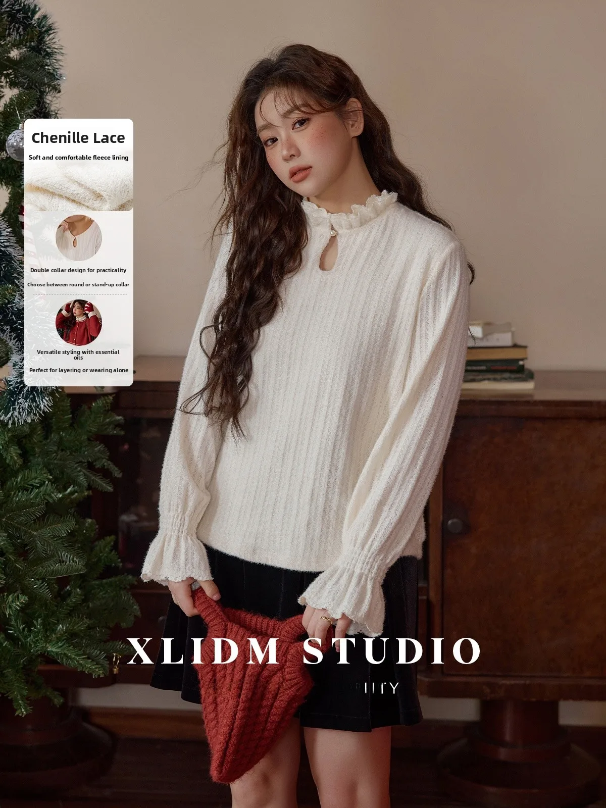 

Женский базовый топ XLIDM больших размеров с кружевом Bell Sve, зимний термобелье с двойным воротником, повседневный топ прямого кроя, нейлон, спандекс