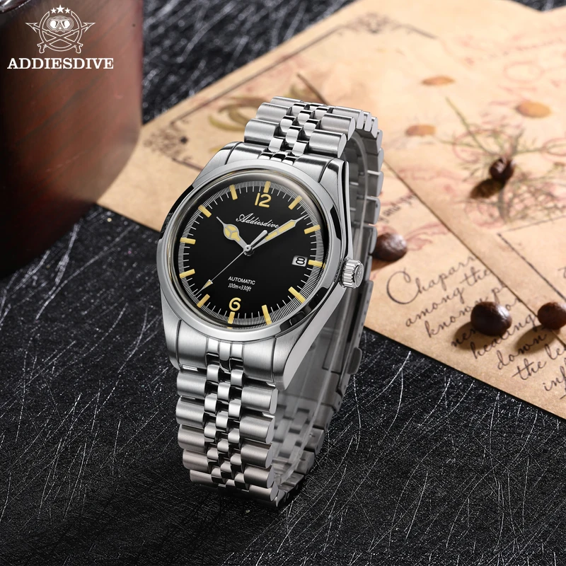 ADDIESDIVE NEW AD2038 Men Automatic Watch 10Bar Diver Vintage Luminous NH35 Movement Mechanical Steel Watches Relogios Masculino