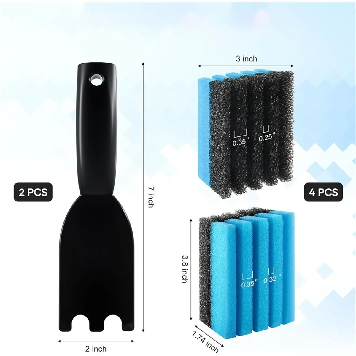 4Pack Cleaning Sponge 12207 and 2-Pc Grill Scraper for Grill, for Grills with Grooves and Sandwich Makers