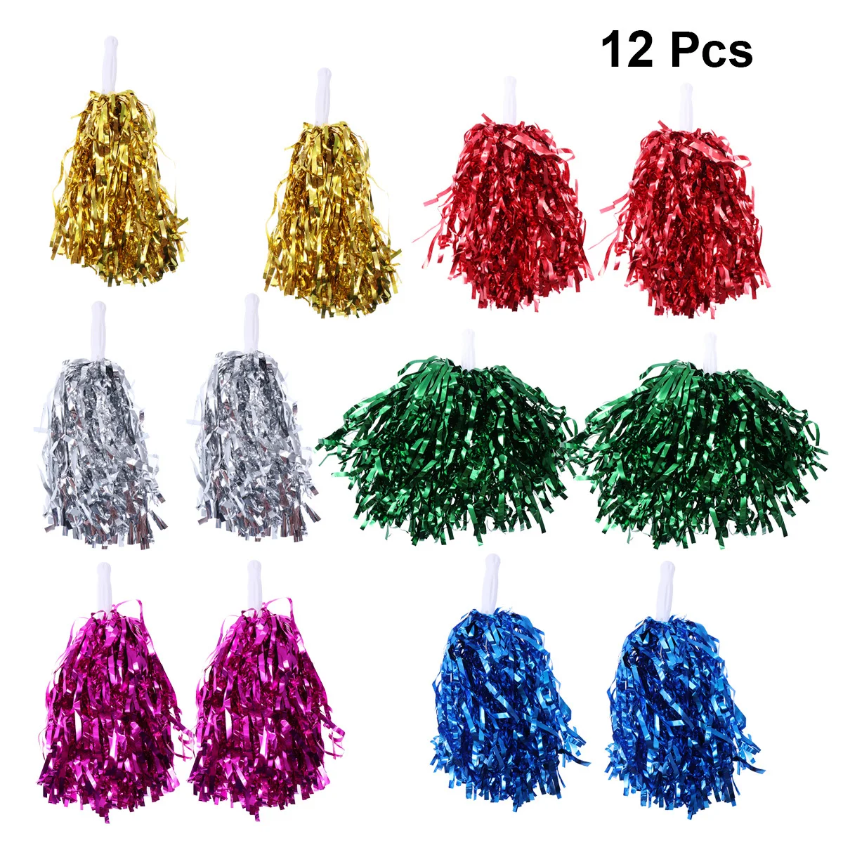 

12Pcs Pom Pom Cheer Poms Plastic Ring Handshake Glow Glossy Lightweight for High School College Sports Events Football