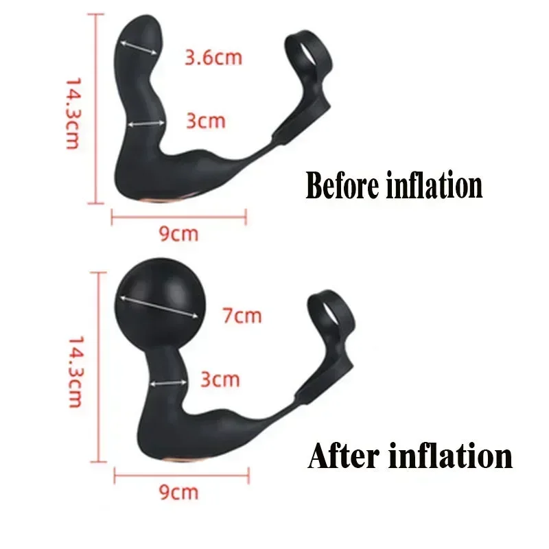 Wireless Remote Control Inflatable Anal Dildo Vibrator Male Prostate Massager Huge Butt Plug with Cock Ring Expansion Sex Toys