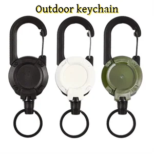 1pcs Heavy Duty Retractable Pull Badges ID Reel Carabiner Key Chain Steel Wire Rope Buckle Key Holder Outdoor Keychain Tools