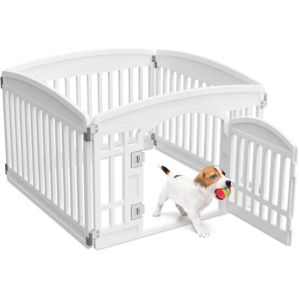 

Dog Playpen 4-Panel, 24IN Puppy Playpen, Stable Dog Play Pen Indo/Outdoor with Secure Locking Door, Plastic Pet ence or Small &