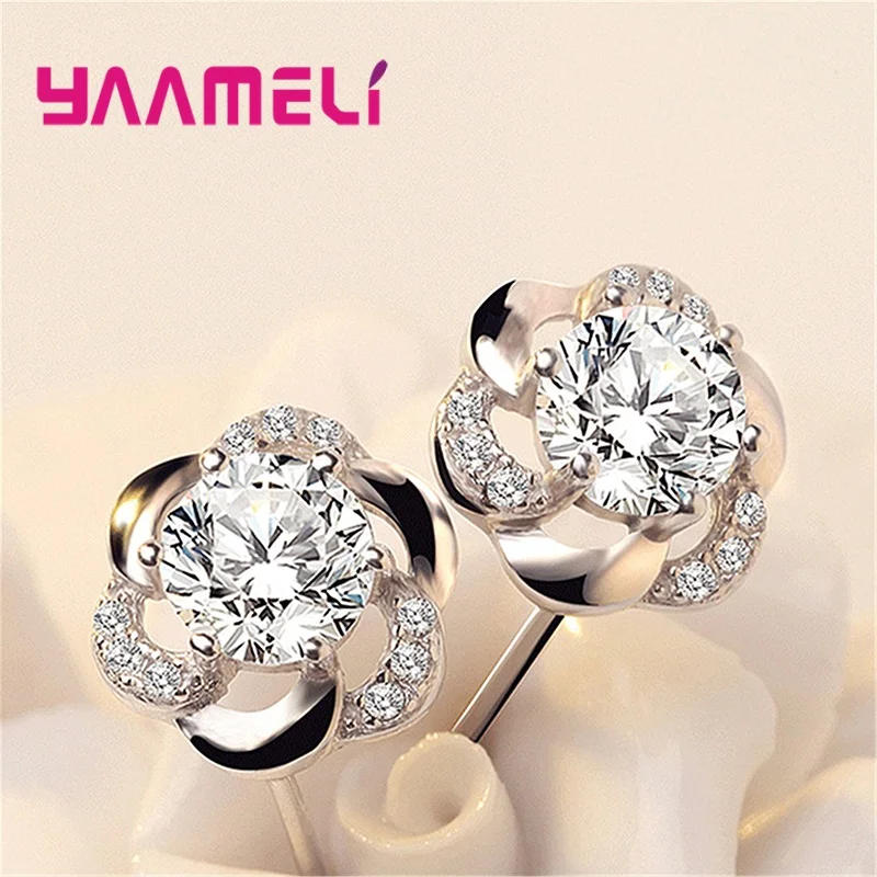

Elegant 925 Sterling Silver Narcissus Flower Cubic Zircon Stud Earrings for Women Girls Wedding Party Fashion Jewelry Gifts