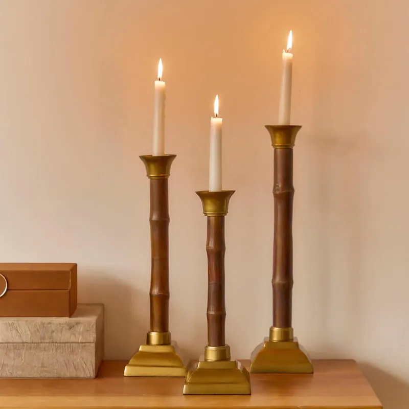 Indian aluminum retro bamboo candle holder, new Chinese  furnishing hotel tabletop tall candle holder  ornament