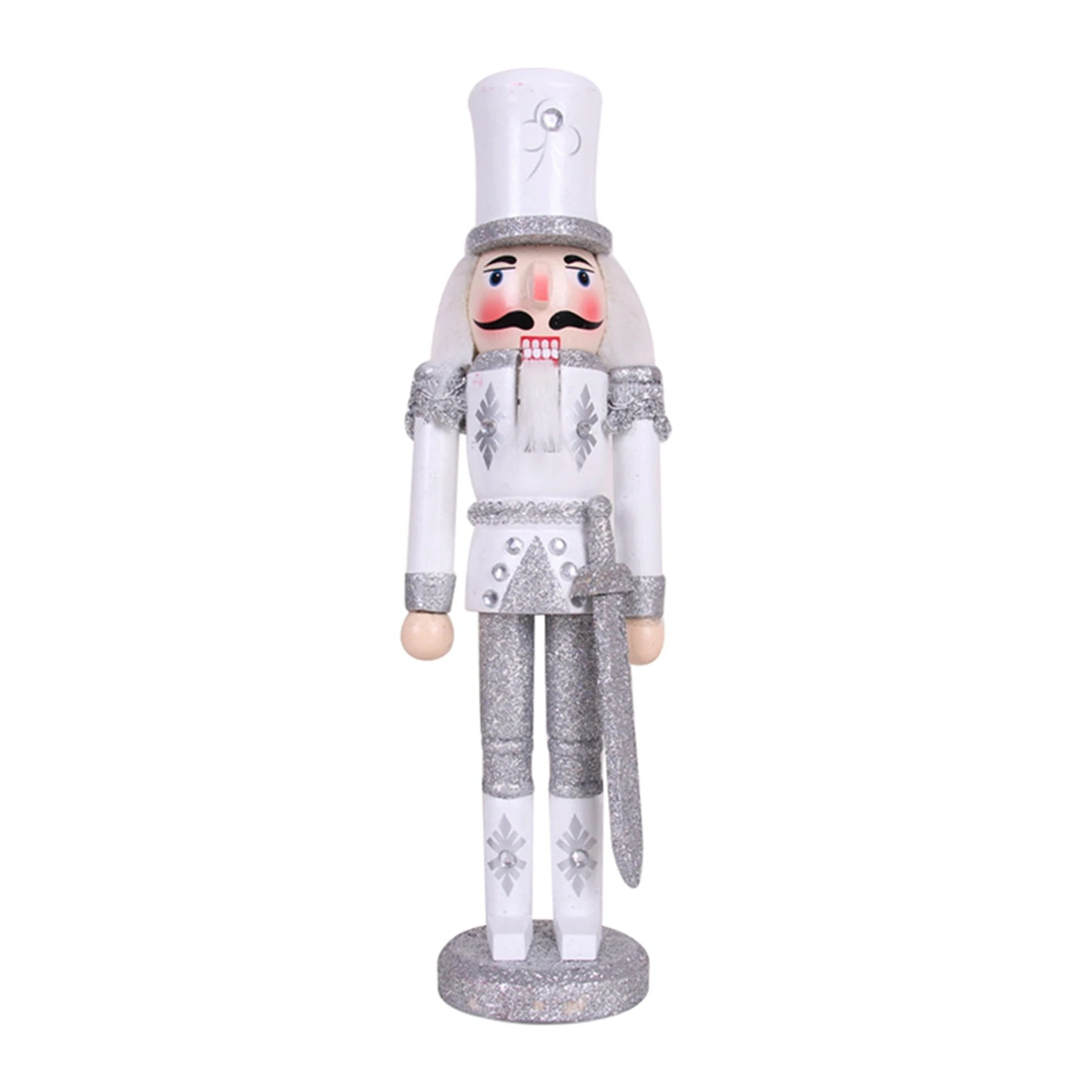 A88M 30CM Christmas Decorations Nutcracker Puppet Creative Wooden Handicraft Christmas Desktop Decorations Silver