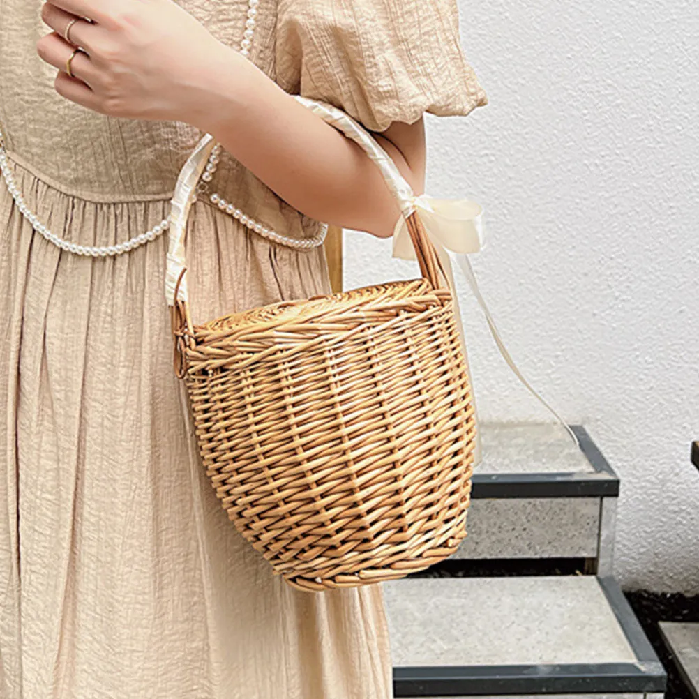 French Style Hand Woven Basket Rustic Vintage Decorative Storage Basket with Handle for Picnic Fruit Vegetable Egg Kitchen