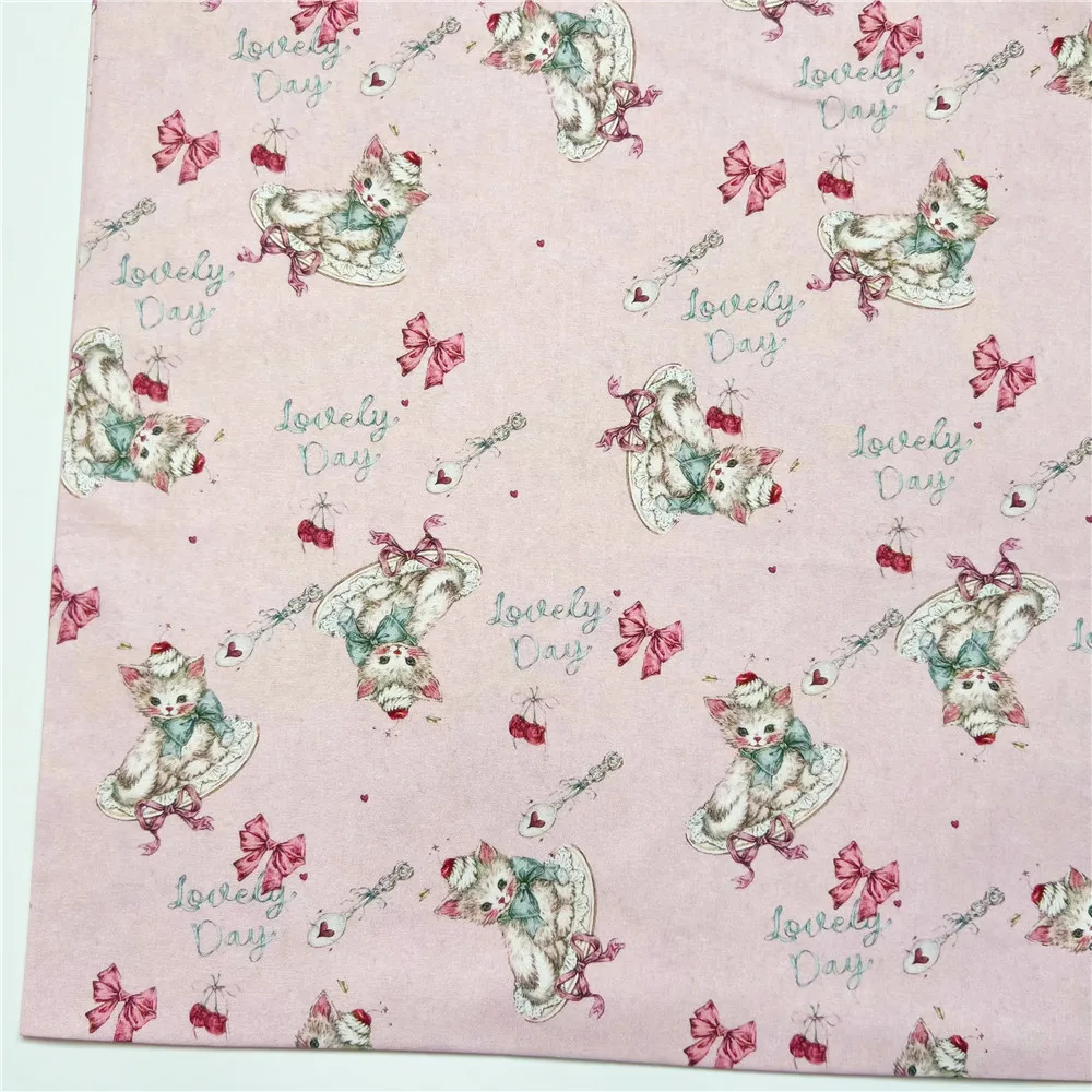 Vintage Cute Ribbon Cat 100% Cotton Fabric Patchwork Sewing Quilting kitten Fabrics For Tissue DIY Cloth Sewing Dress