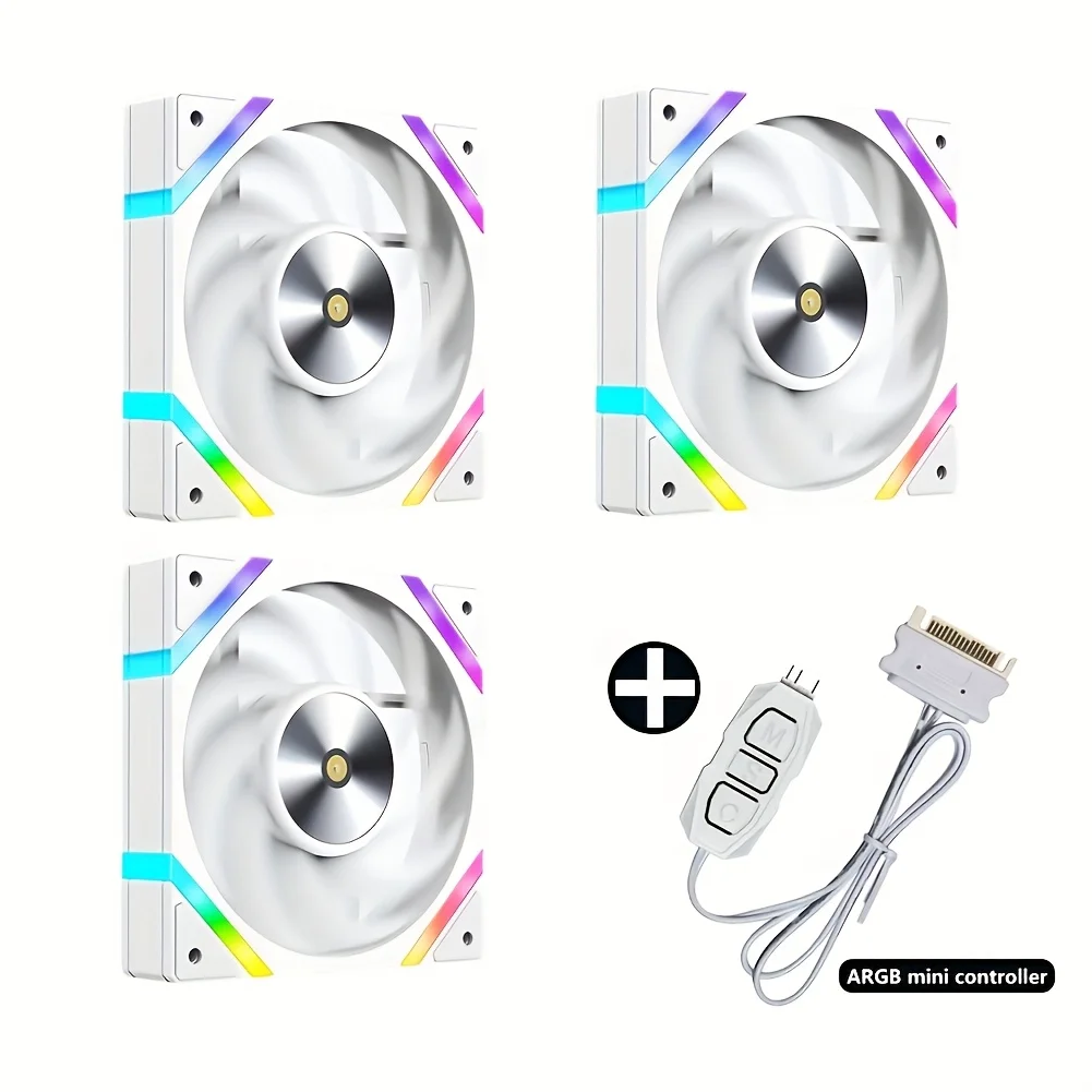 

3Pcs 4.72" FDB PC Cooling Fans, 5V 3Pin ARGB Sync 12V 4Pin PWM, Low Noise Large Airflow With ARGB Mini Controller
