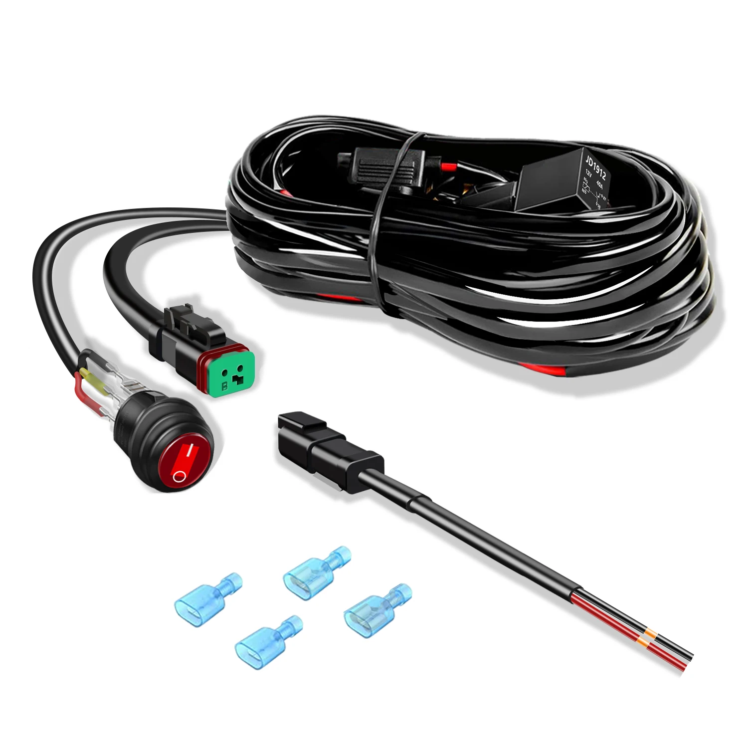 14AWG DT Connector Wiring Harness Kit Bar 12V On Off Switch Power Relay Blade Fuse for Off Road LED Work Light-ONE Lead