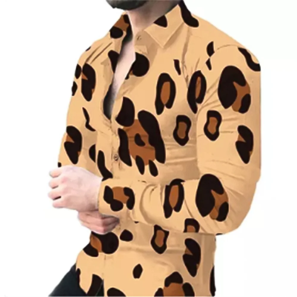 

2024 Spring And Autumn New Men's Casual Leopard Print Long-sleeved Shirt Men Large Size Shirt Women Unisex Clothes Tops