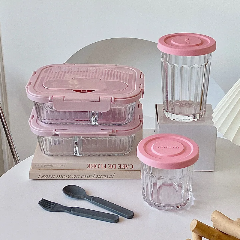 

Portable Lunch Box for Girls School Kids Glass Picnic Bento Box Microwave Food Box with Compartments Storage Containers