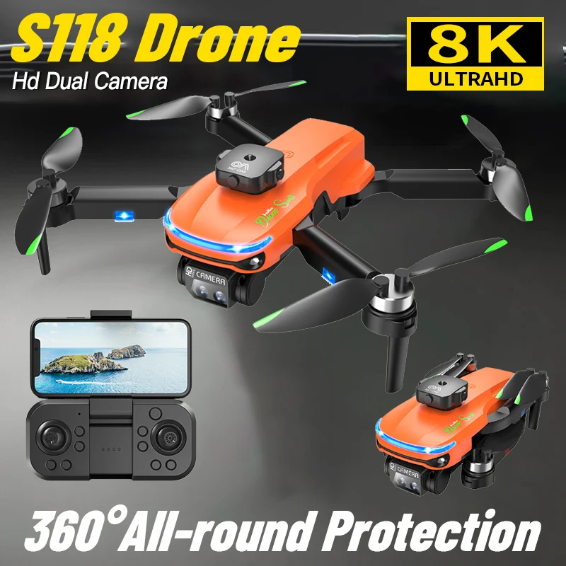 

New S118 WIFI FPV Drone 4k Professinal Three Camera 8K Obstacle Avoidance Optical Flow Positioning Brushless Folding Quadcopter