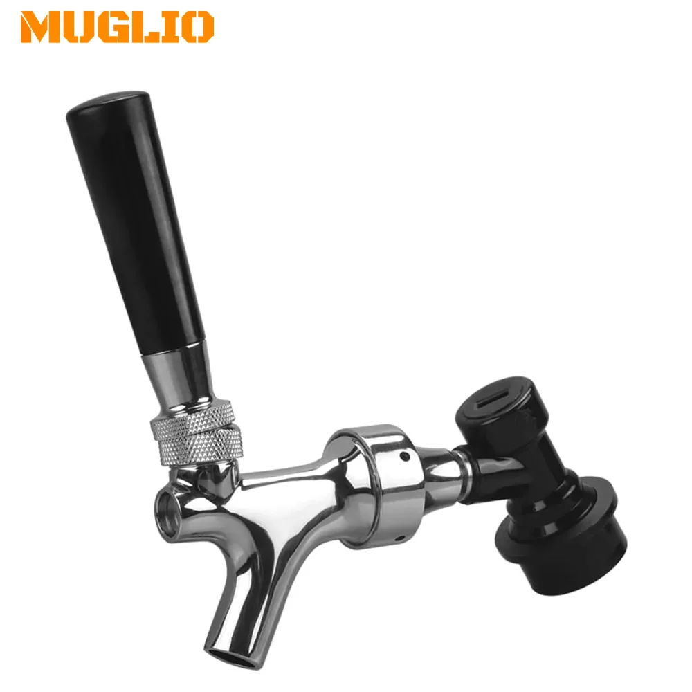 MUGLIO Ball Lock Keg Tap Stainless Steel Stem Beer keg Tap Faucet with Ball Lock Disconnect Chromed Body