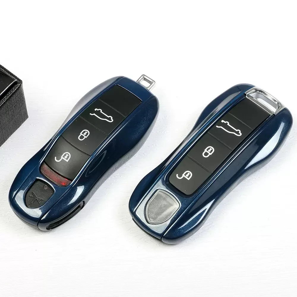 Funda para llave de coche, carcasa protectora Fob de Control azul medianoche para Porsche Panamera Cayenne Macan Boxster 718 Cayman Taycan 911