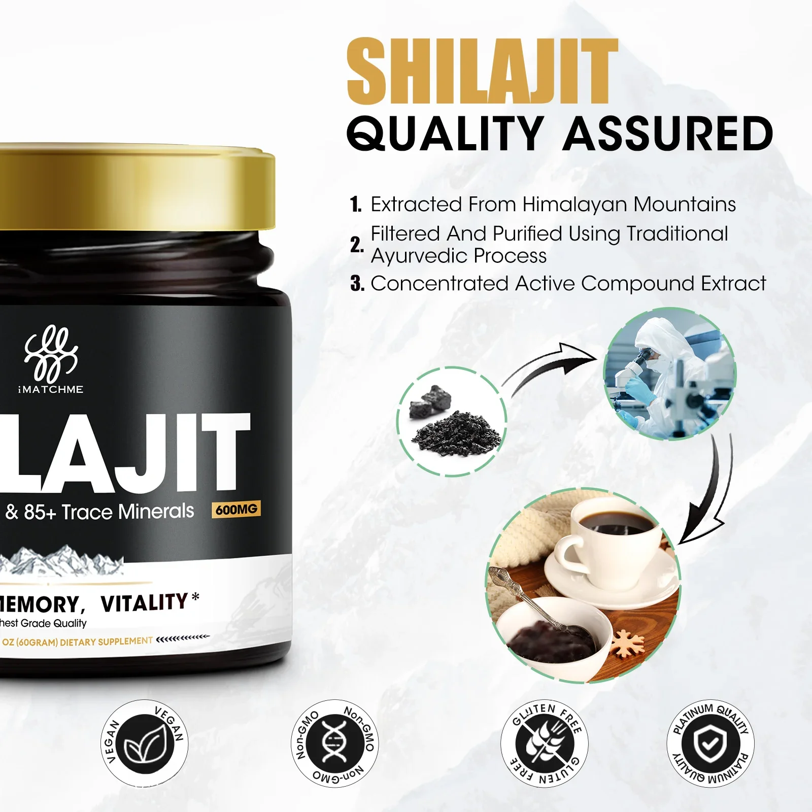 Authentic Vegan Pure Shilajit Resin with 50% Fulvic Acid for Energy, Immunity, Focus, Brain For Men & Women