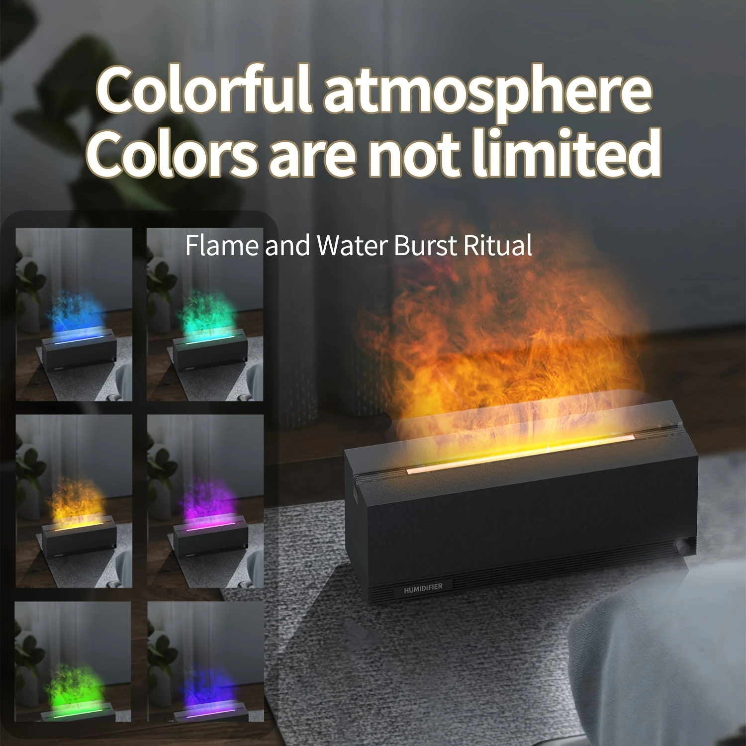 1pc USB Colorful Flame Air Humidifier with Essential Oil Diffuser for Bedroom and Living Room