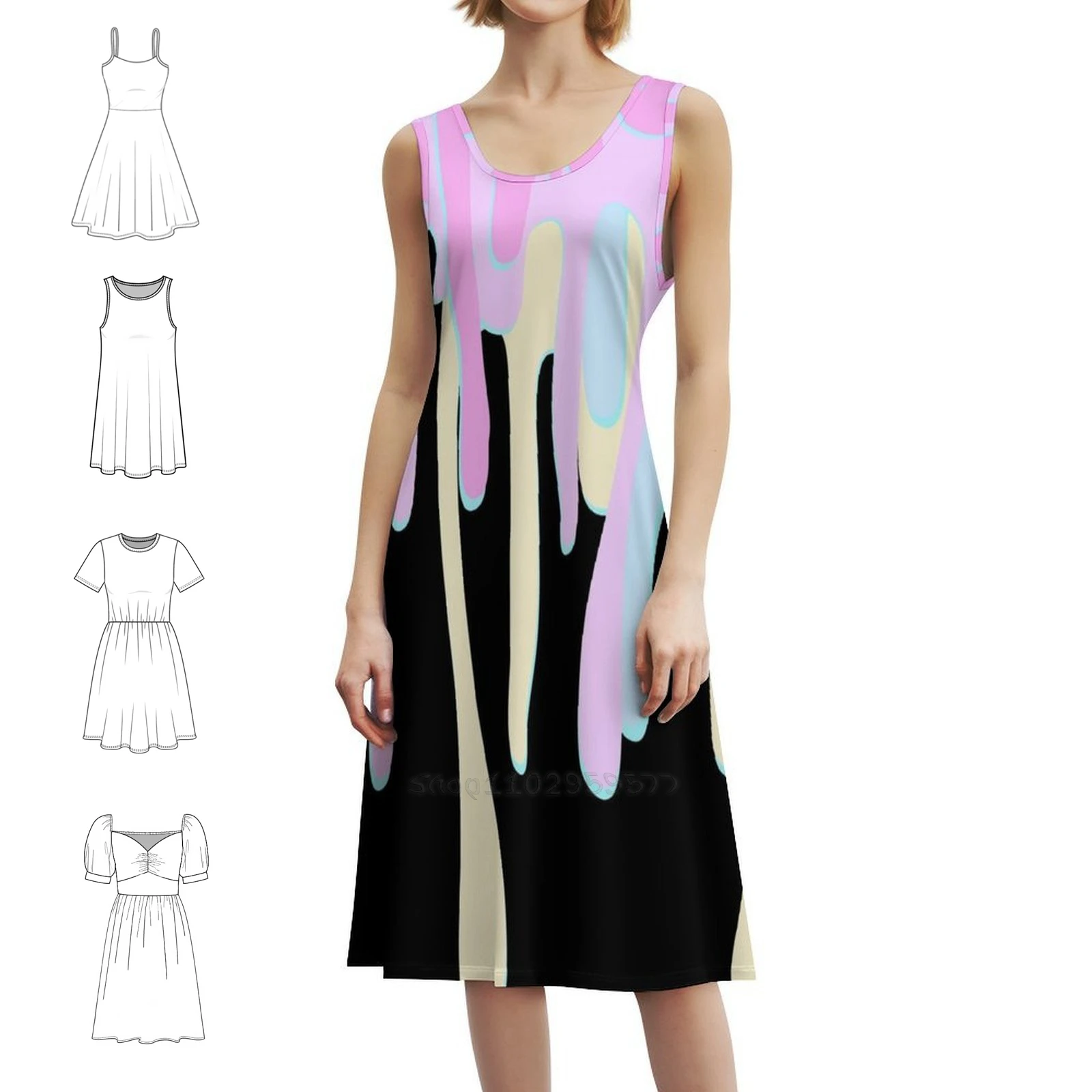 

Pastel Drips Colorful Goth Emo Alternative Wearable Sexy Vacation Dress For Women Beach Party Birthday Mini Dress Pastel Drips