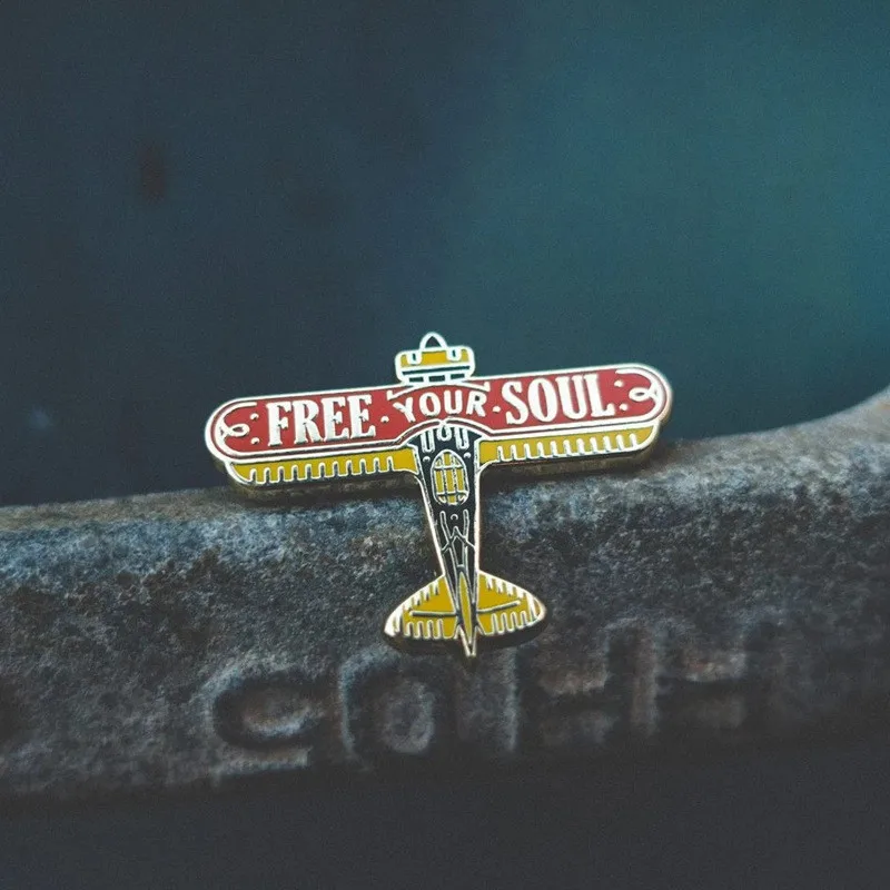 Fighter Aircraft Enamel Pin Brooch Free Your Soul Metal Badge for Hats Backpacks Jackets Gift for Friends