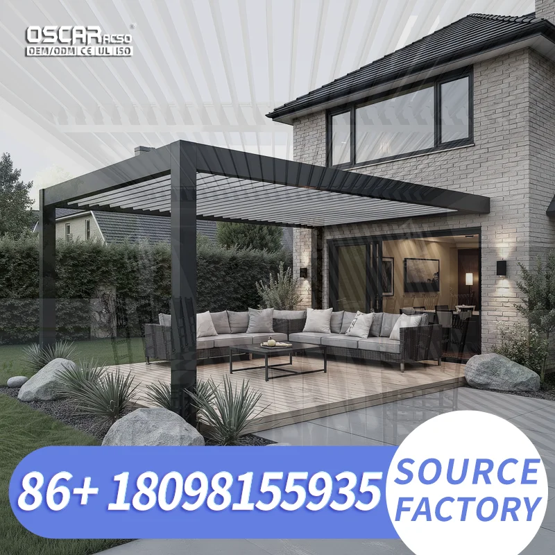 Motorized Retractable Aluminium Louvre Waterproof Outdoor Gazebo for Garden Patio Backyard pergola