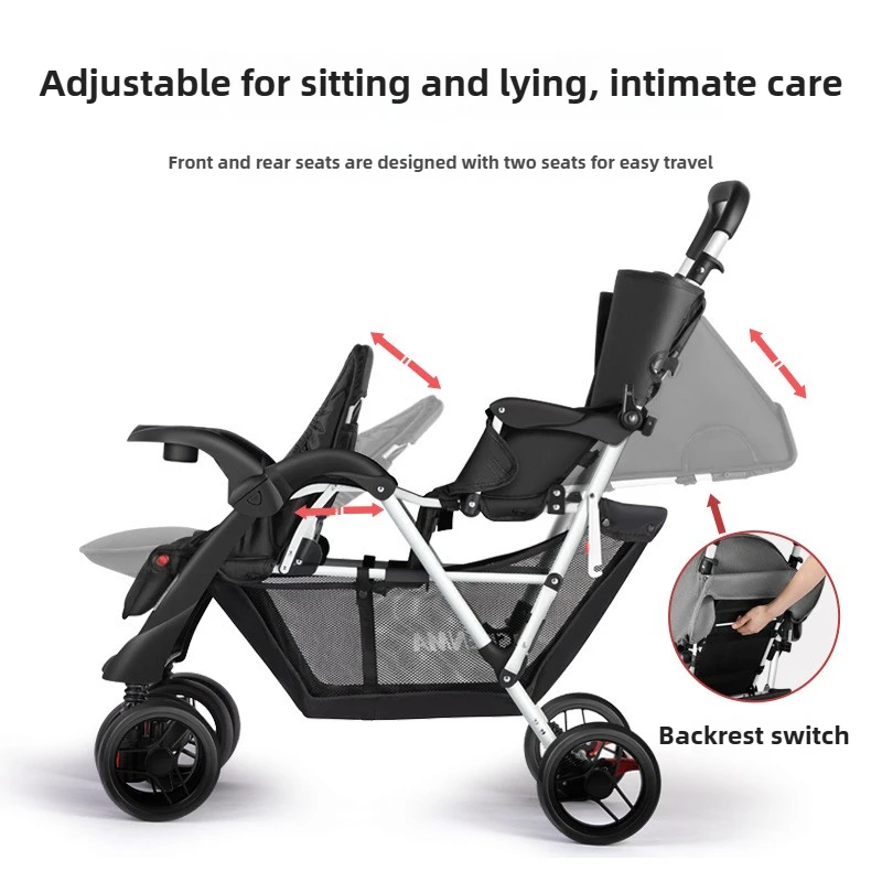 Lightweight Twin Baby Stroller The Baby Stroller Can Sit or Lie Down Collapsible Front and Rear Seat Twin Stroller