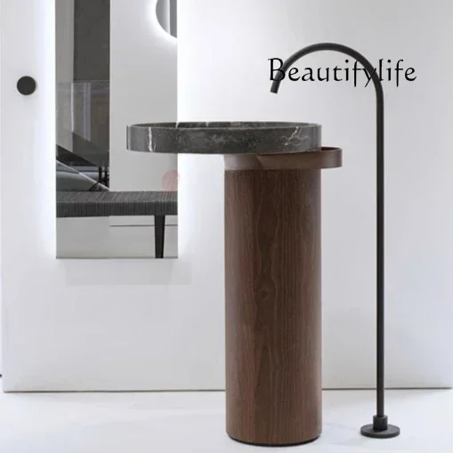 ZL Q Medieval retro style black marble floor-to-ceiling bed and breakfast club Wash hands and face column basin
