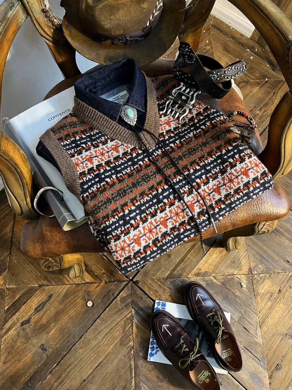 

Briti Retro Fair Isle шерстяной жилет, классический вязаный топ с цветочным принтом, универсальный модный зимний свитер с v-образным вырезом, жилет
