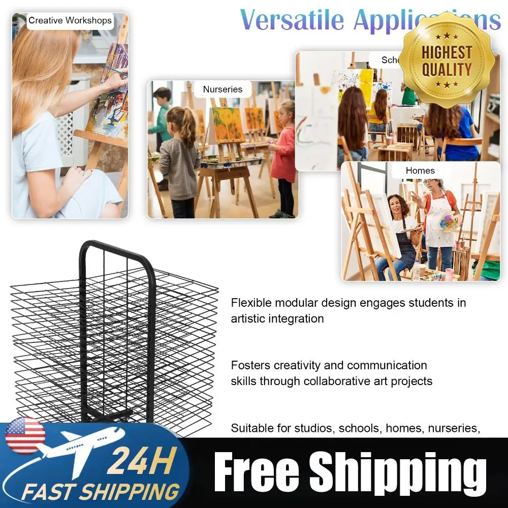 

Стеллаж для хранения художественных принадлежностей на 20 полок с блокируемыми колесами, металлическая подставка для картин, съемные полки, сушилка для картин для классов и художественных студий