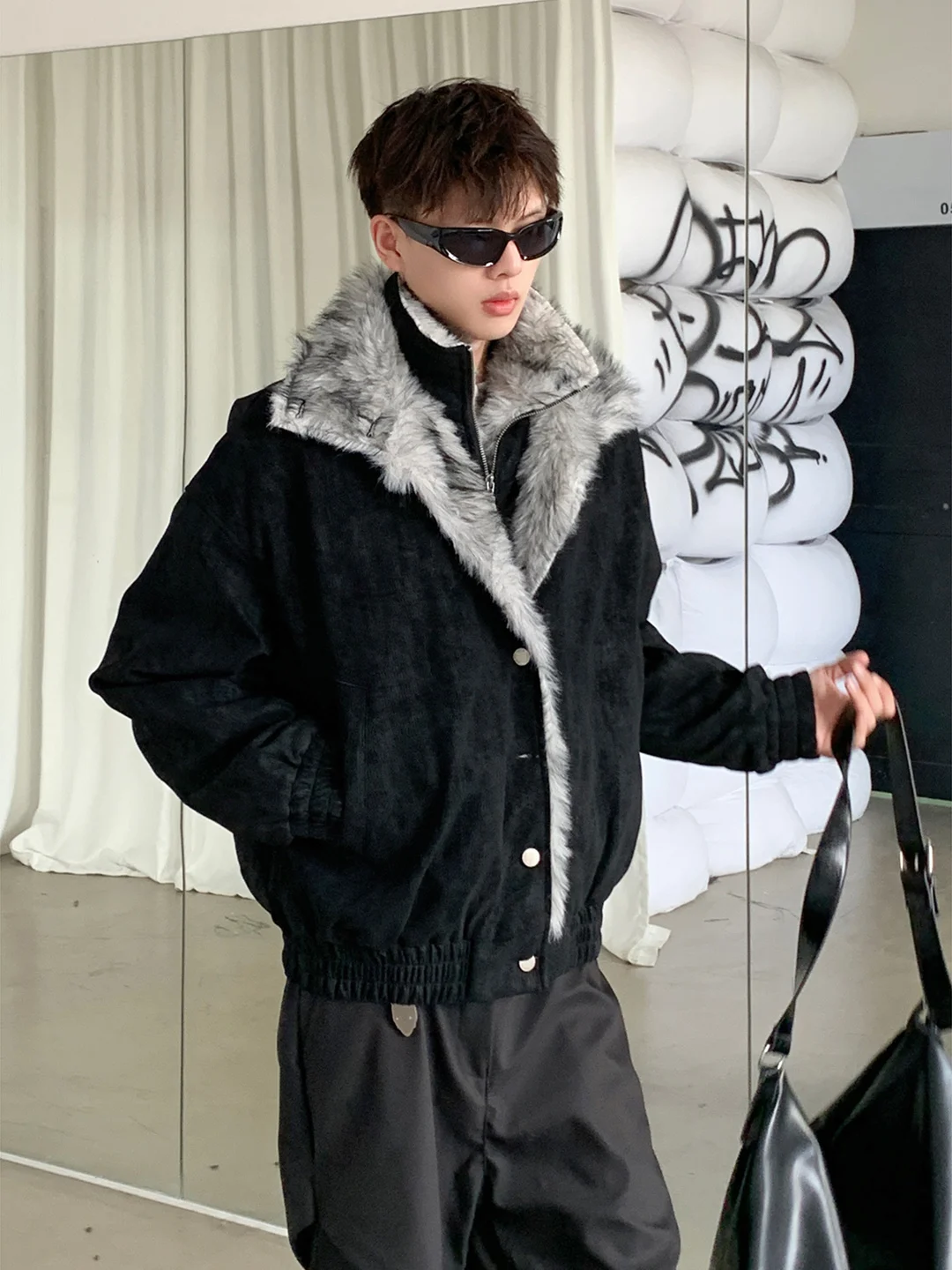 

American Sle Thiened Double Layer Faux Two-Piece Jaet Men's Winter Cold Resistant Cotton Coat Cleanfit Mountain Eagle C...