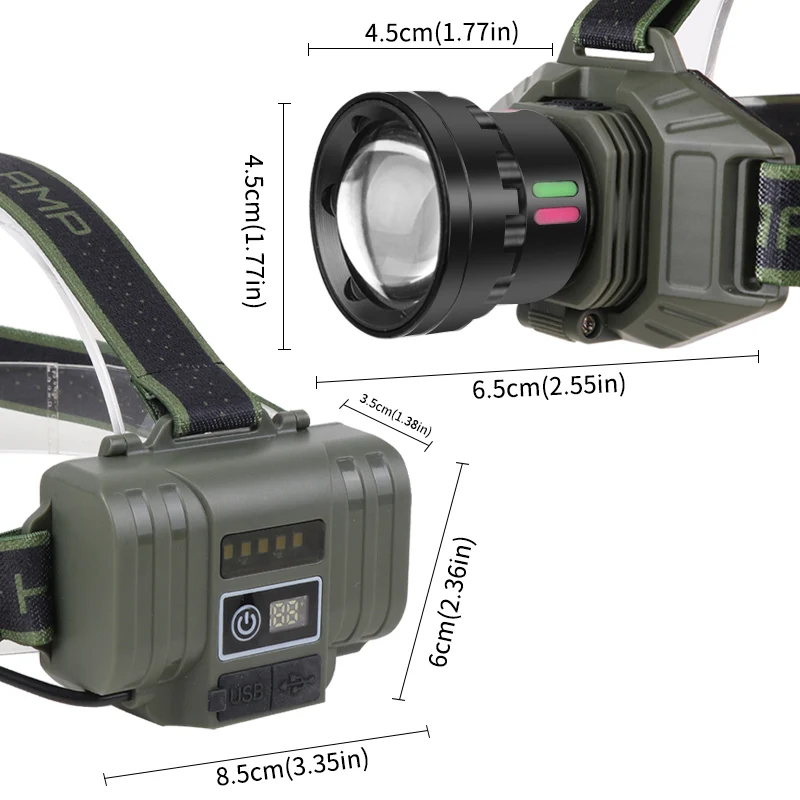 LED Powerful Headlamp Spotlight Zoom Headlight Long Range Head Flashlight Strong Light Lamp Outdoor Fishing Support Output