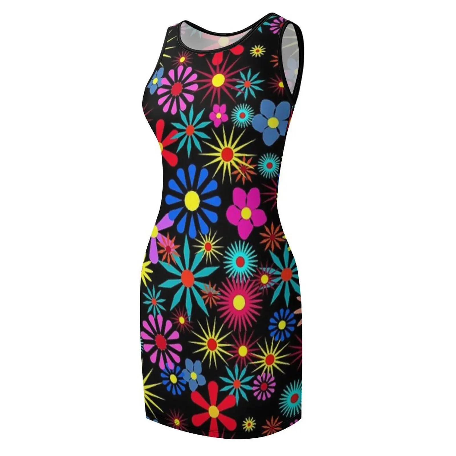 화려한 꽃무늬 민소매 원피스 여름 여성 드레스 2025