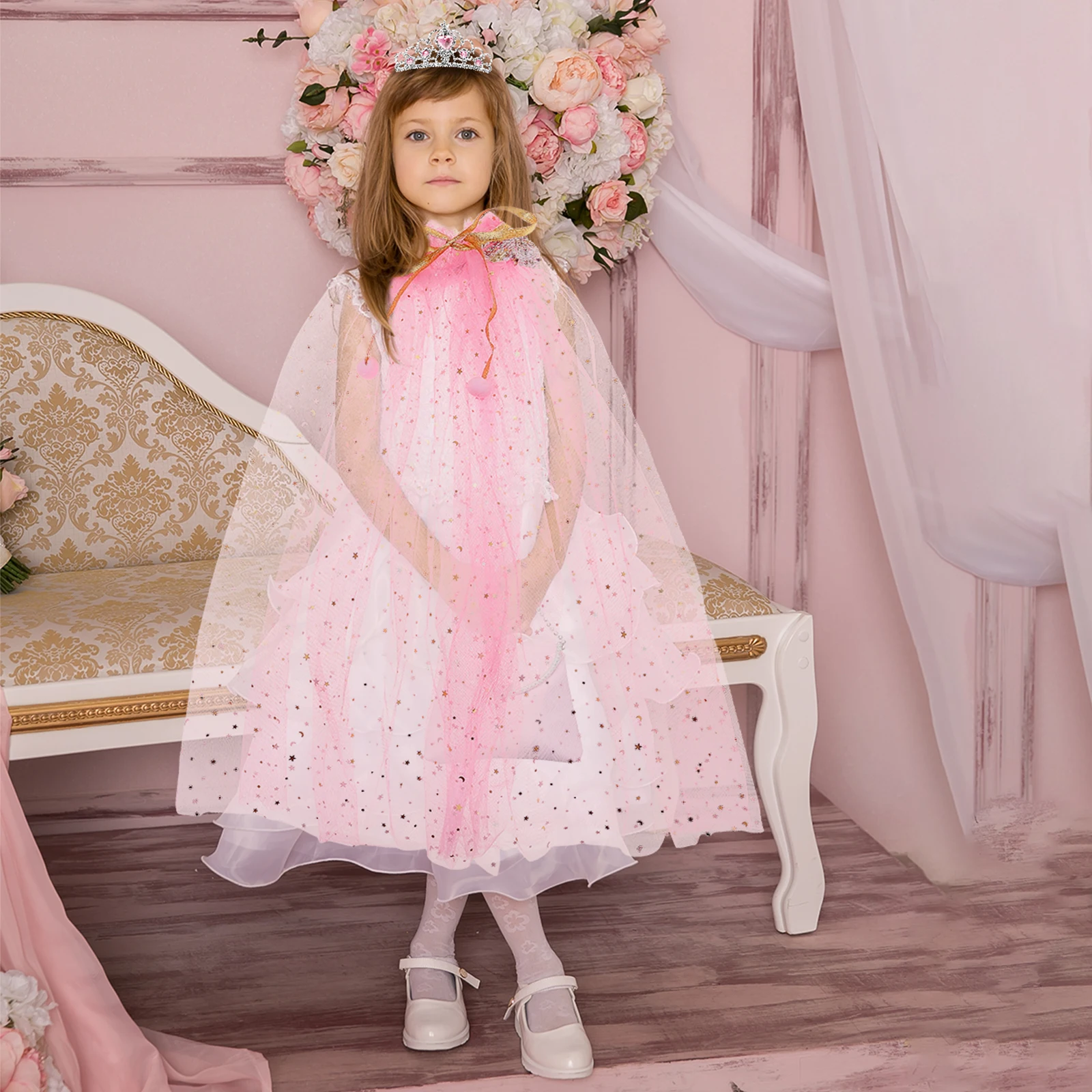 

Плащ принцессы для девочек, ожерелье с короной, кольцо, серьги, перчатки, сумка, наряд для вечеринки, комплект реквизита для девочек, костюм принцессы на день рождения