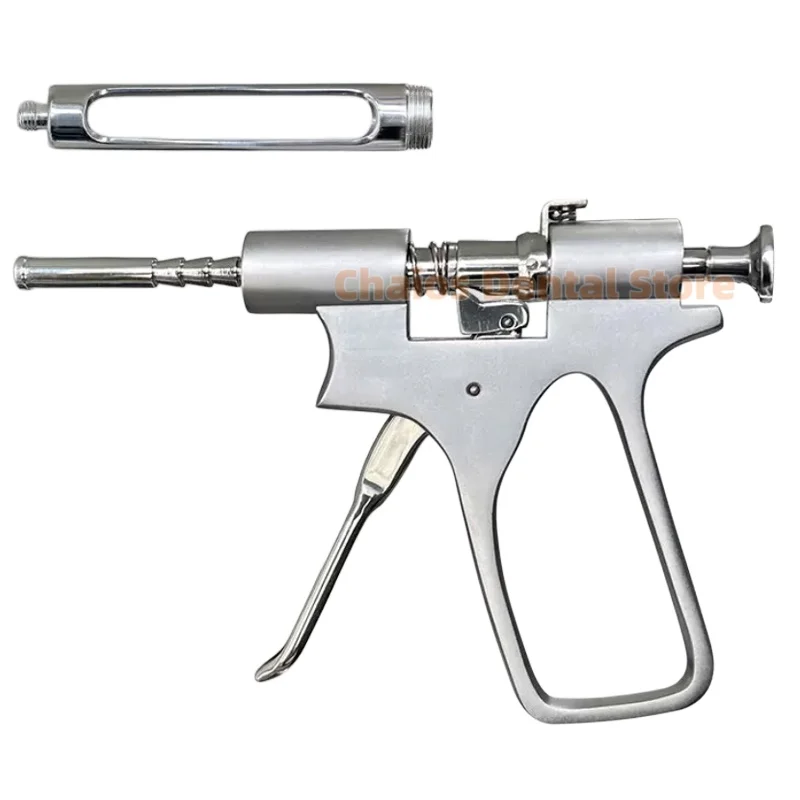 1 Set Stainless Steel Dental PDL Periodontal Ligament Injection Gun Quantitative Press Type Anesthetic Syringe Gun Booster