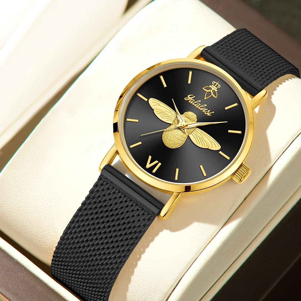 YaLaLuSi Minimalist Quartz Couple’s Watches with 3D Bee Relief Design for Men and Women Relojes De Mujeres