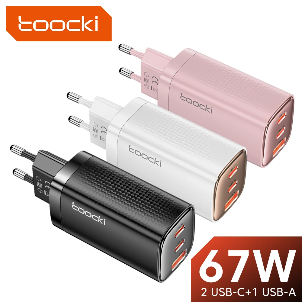 Caricabatterie USB Toocki GaN 67W per iPhone 15 Plus caricabatterie per telefono di tipo C con ricarica ad alta velocità PD3.0 QC4.0 multicolore per