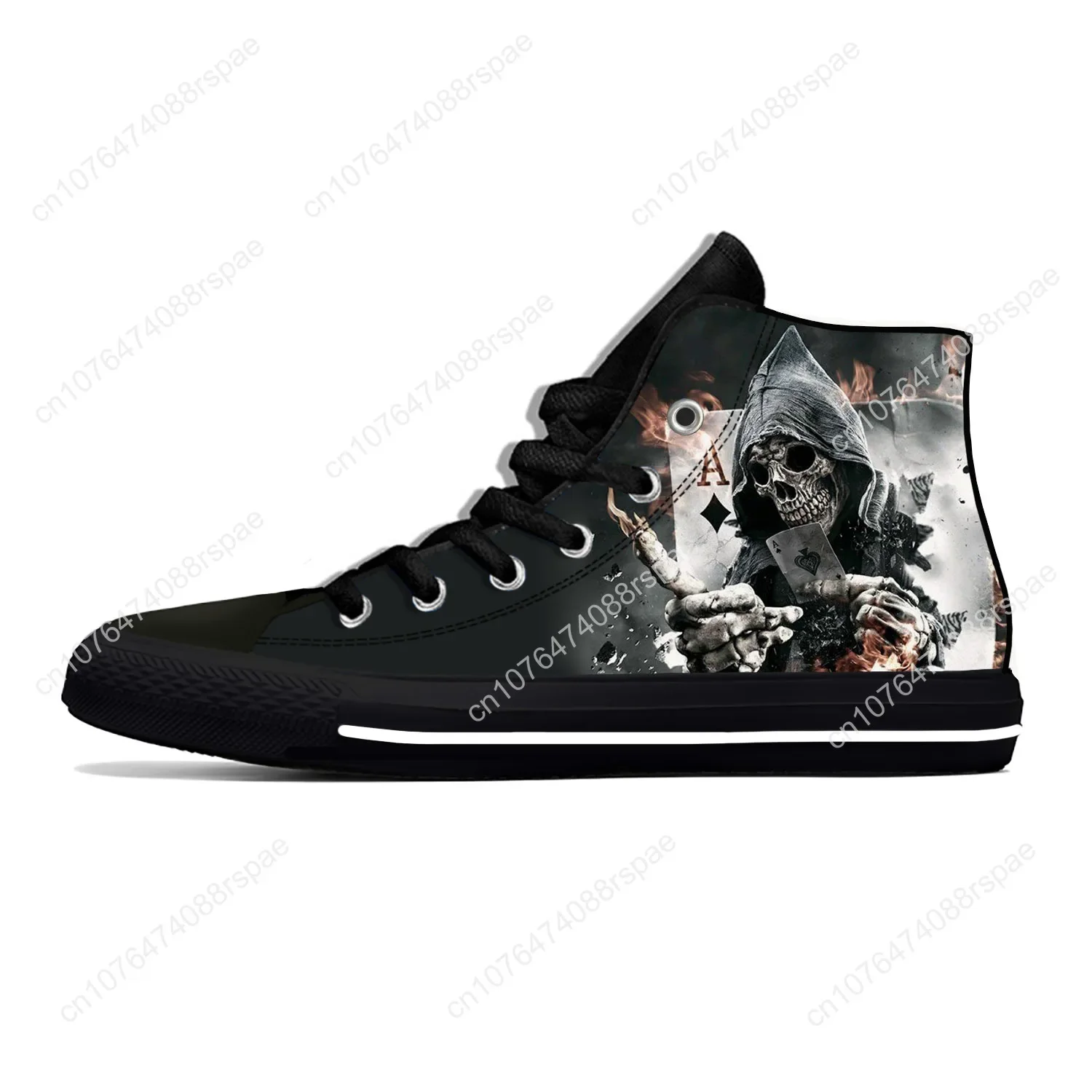 Hot Grim Reaper Death Skull Poker Skeleton Horror scarpe di stoffa Casual High Top leggero traspirante stampa 3D uomo donna Sneakers