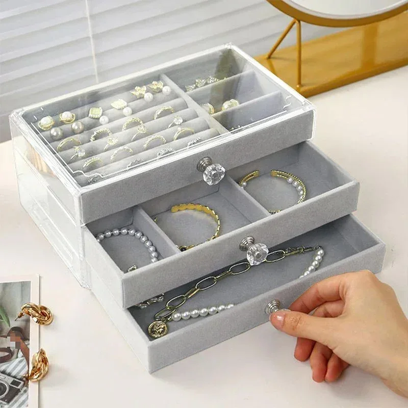 3-layer Jewelry Box Storage Organizer Drawer For Rings Earrings Bracelets Necklaces Boxes Bedroom Vanity Dressing Table Home