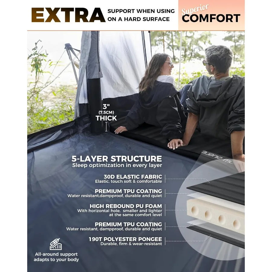 وسادة نوم ذاتية النفخ مع قيمة 7.9 للتخييم في جميع المواسم، مرتبة هوائية وإسفنجية سميكة بطبقة مزدوجة مقاس 3 بوصات مثالية للخيمة Ca #5