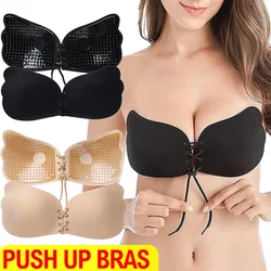 Sujetadores invisibles sexys para mujer, Push Up, sin espalda, sin tirantes, sujetador adhesivo, lencería de rejilla, Bralette de silicona sin costuras, ropa interior