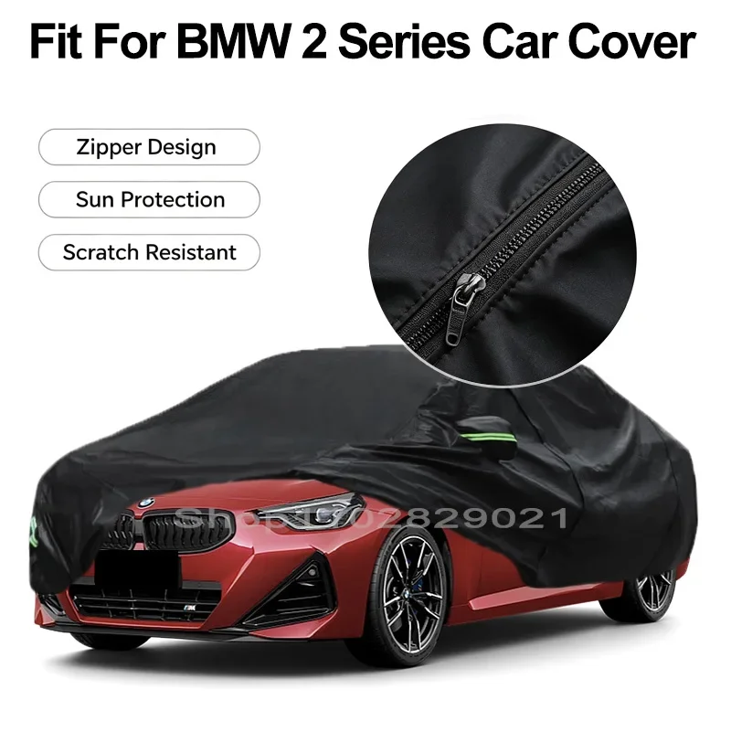 Zipper Door Waterproof Car Cover For BMW 2 Series Windproof Dustproof UV Protection All Weather Auto Protector