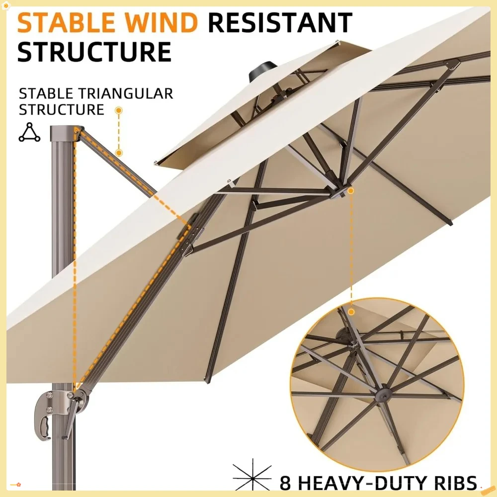 Guarda-chuva de pátio deslocado 10x13 pés, 360 °   Girando para Piscina e Deck Bege