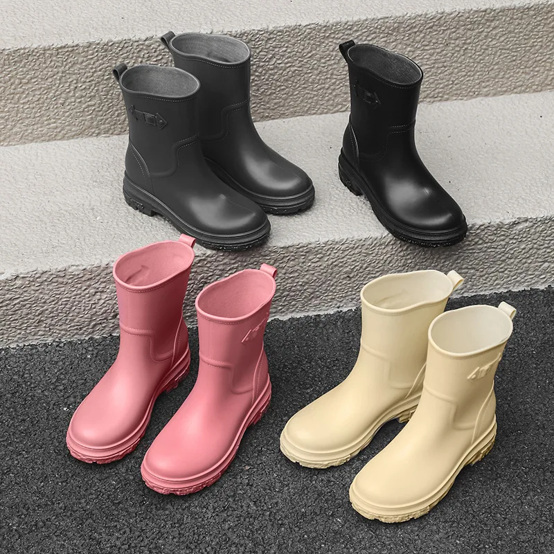 Bottes de pluie imperméables pour femmes, bottes de pluie de rinçage, coupe basse, tube court, chaussures d'eau en plastique