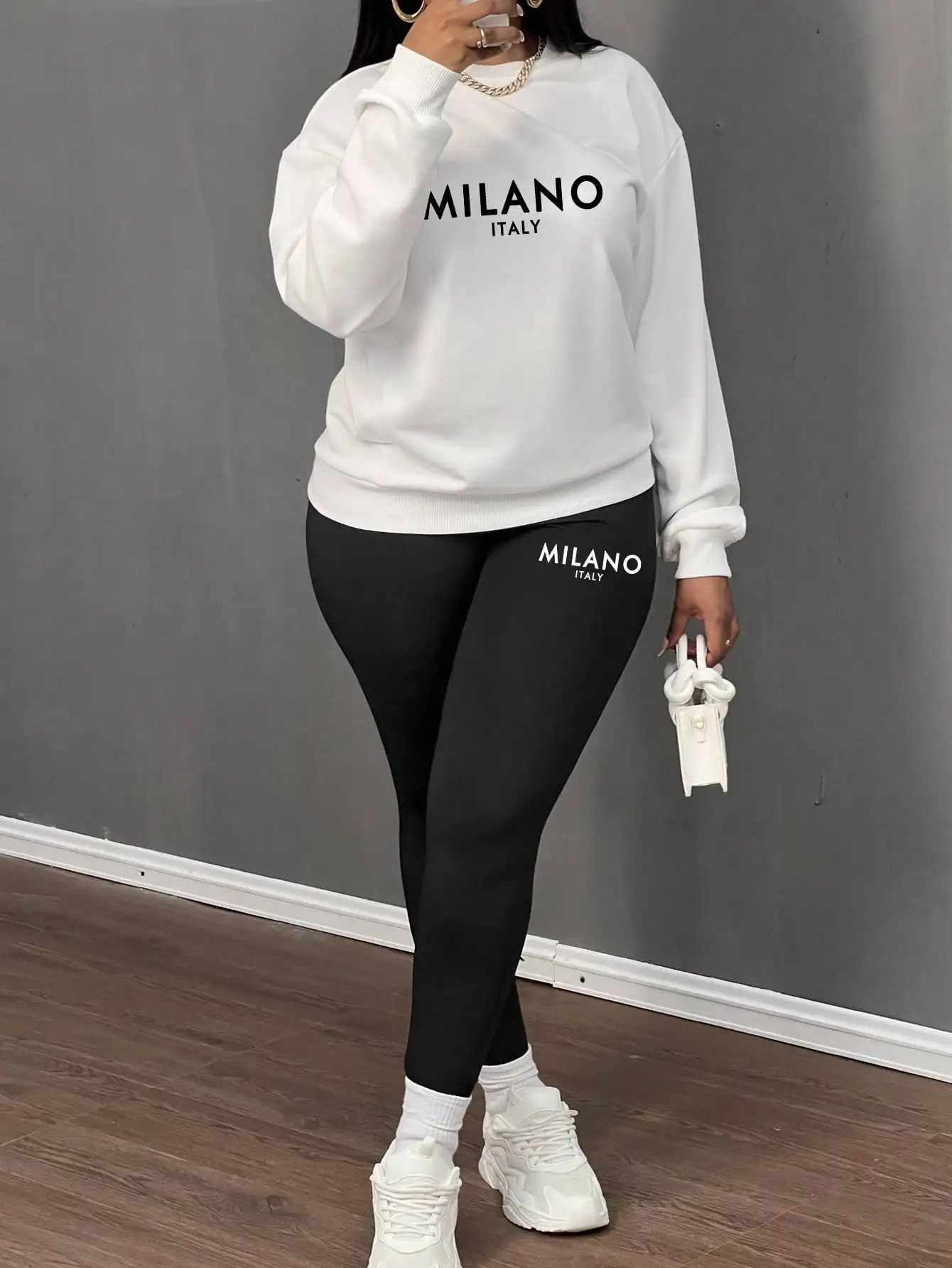 

2-Piece Set Graphic Loose Crewneck Sweatshirt & High-Waisted Leggings for Fall Winter
