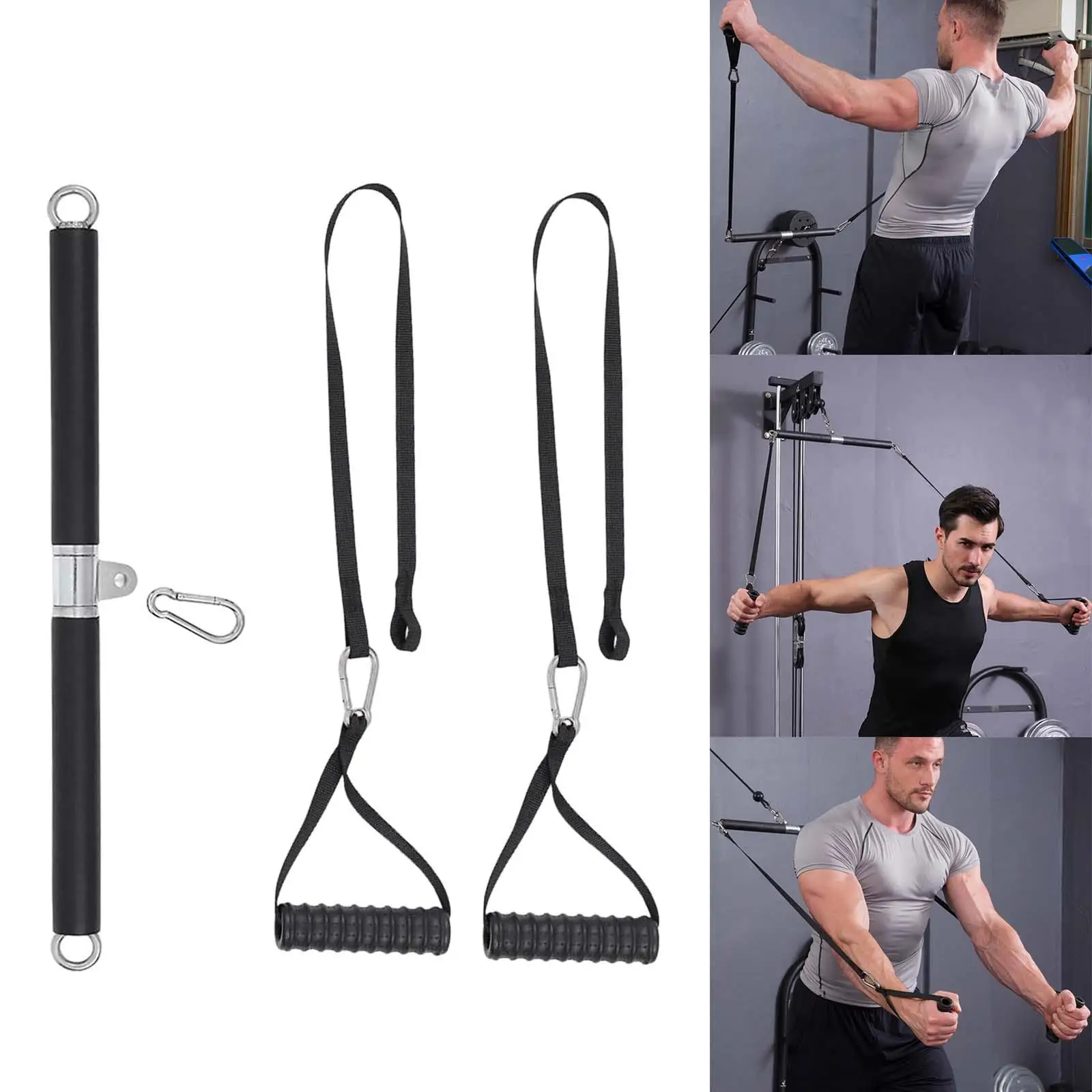 Tricep Rope Straight Bar Exercise Pully Cable Machine Accessories Workout Equipment LAT Handles Grips Cable for Rowing Machine