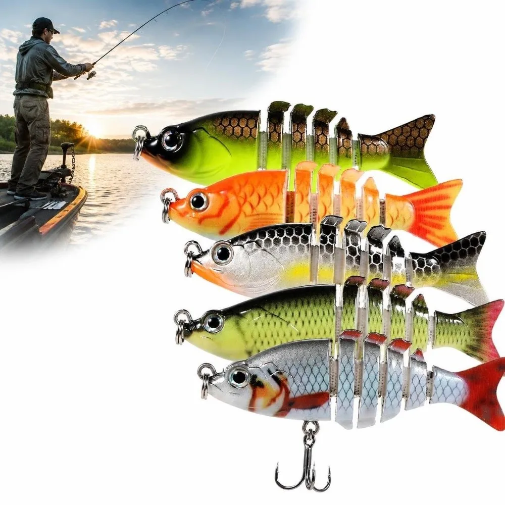 5PCS 6cm 4.7g Jointed Swimbaits 6 Segment with Treble Hooks Swimming Fishing Lures Slow Sinking with 3D Eyes