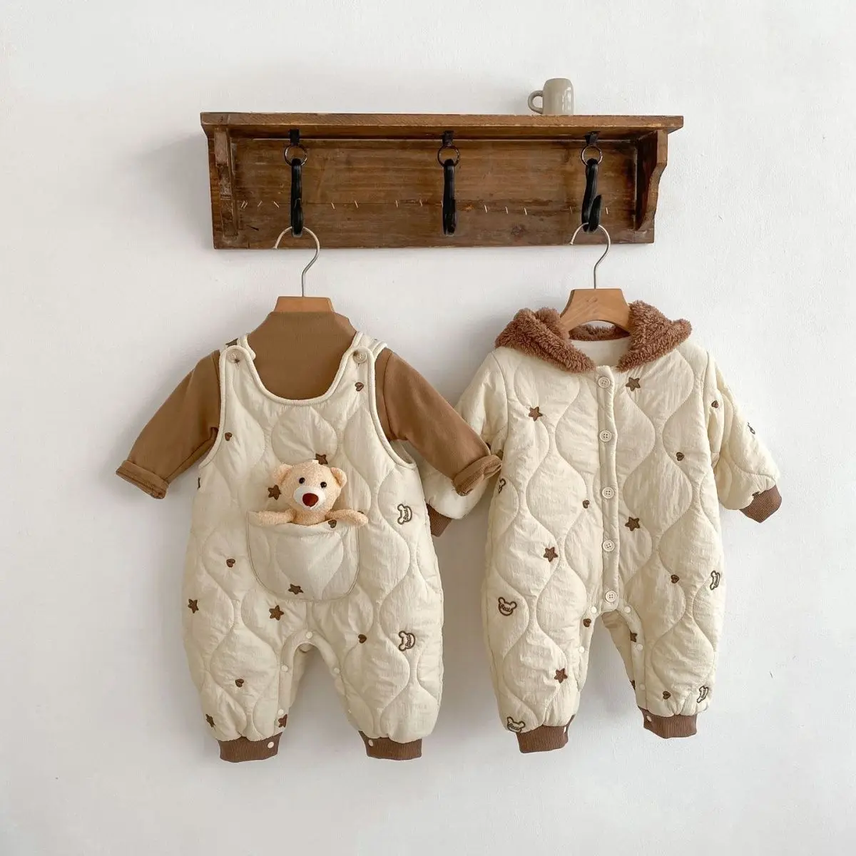 Korean Baby Winter Clothing Thick Newborn Cartoon Jumpsuit Cute Baby Thick and Warm Long Sleeve Hooded Rompers